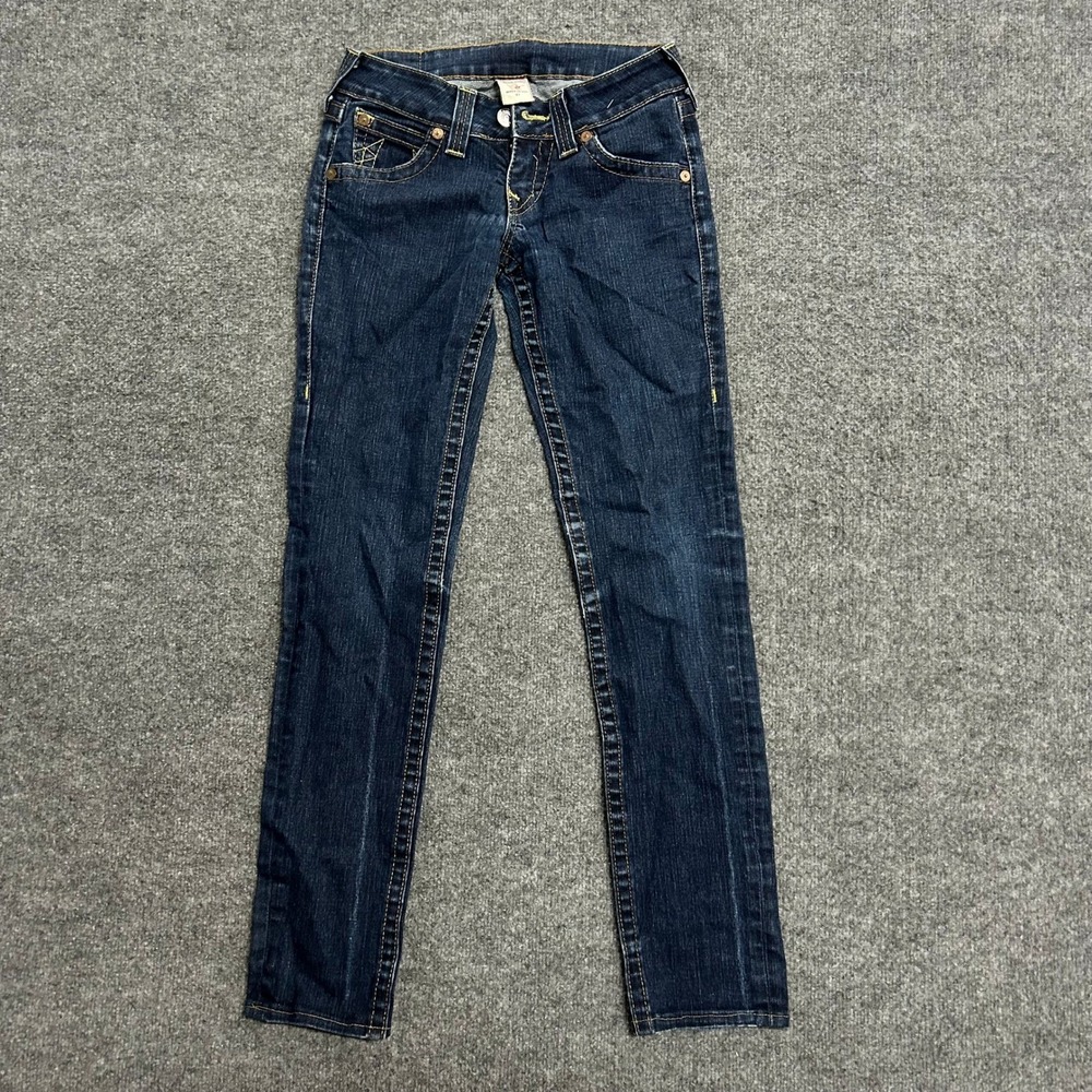 True Religion Jeans Womens Size 27 Blue Skinny Fit USA Made Horseshoe Stitching